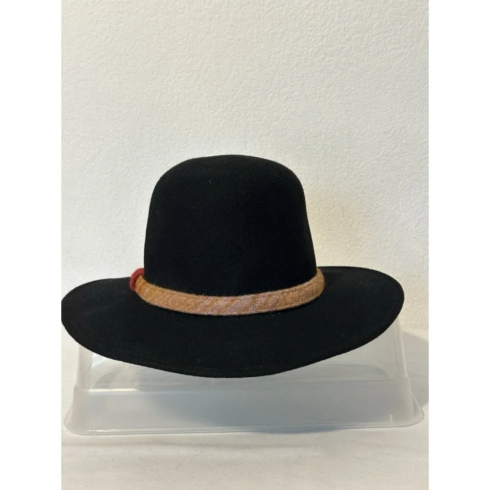Woolrich Felt Hat Black Wide‎ Brim Contrast Band Wool Size OS 21.5
